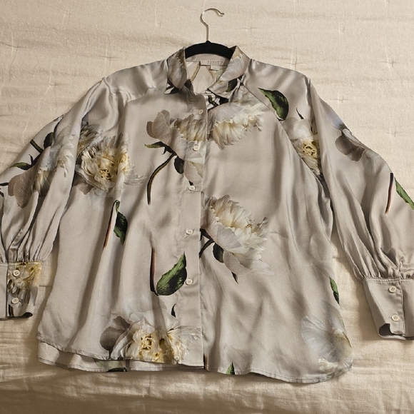 All Saints Gray Button Down Blouse with Notched Collar - Picture 15 of 16